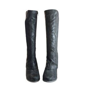 Black Knee-High Boots Womens 9W With Braided Back Detail & 2.5" Block Heel By Ti